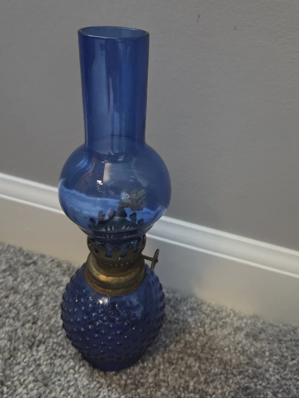 Blue Hobnail Oil Hurricane Lamp